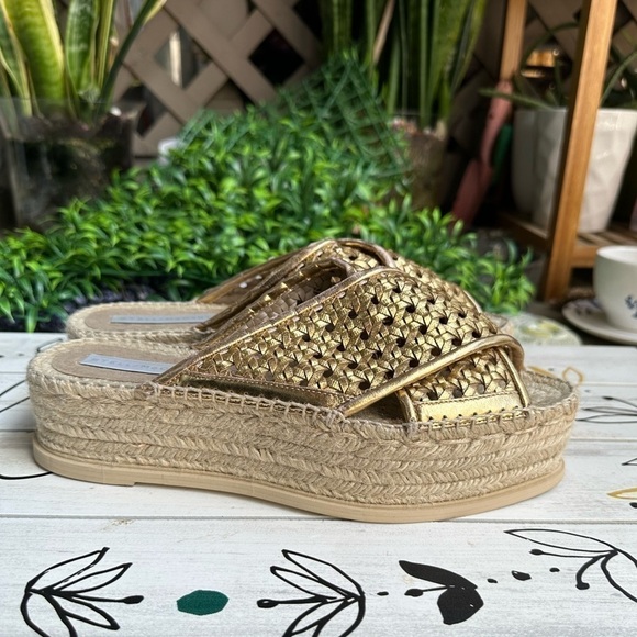 Stella McCartney Gold Wicker Flatform espadrilles Slides in gold size 9 - Picture 4 of 11